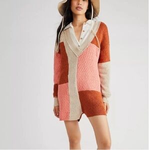 NWOT Free People Flyin’ By Mix Stitch Patchwork Colorblock Knit Sweater Romper